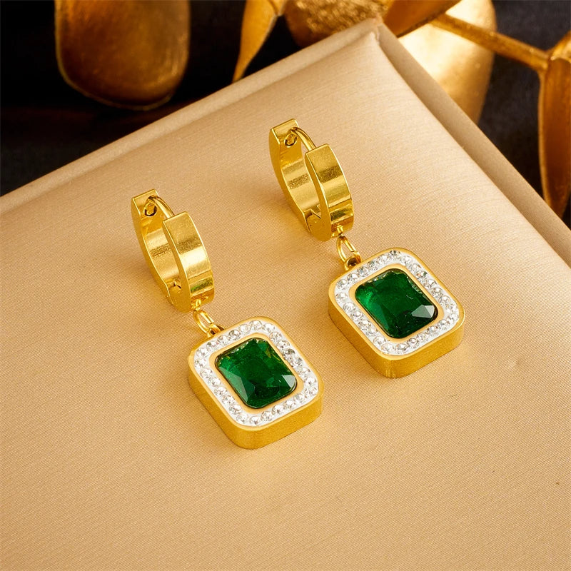 Conjunto cuadrado cristal verde circón