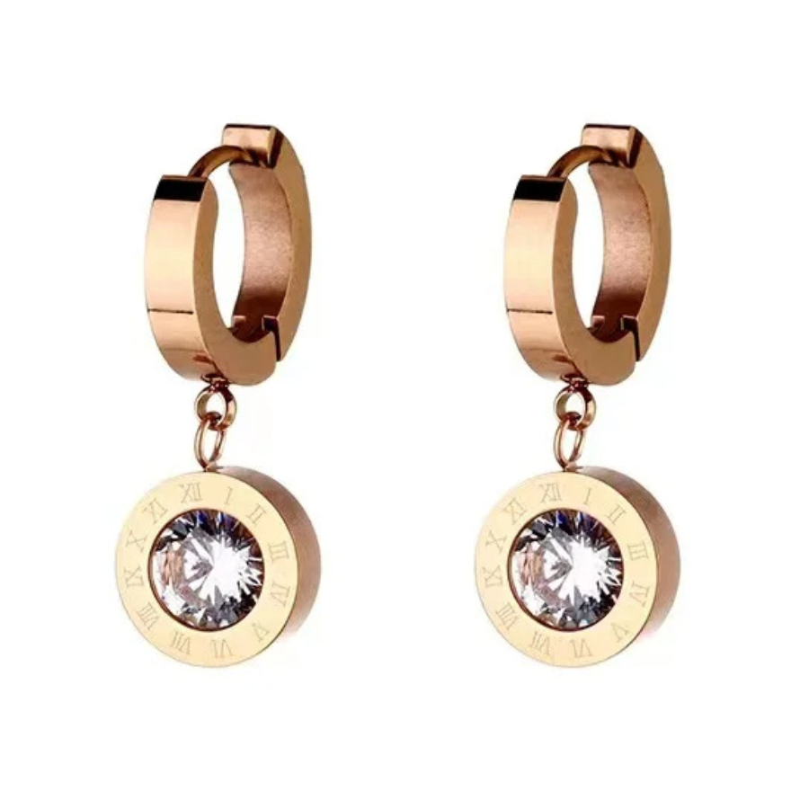 Pendiente clásico color oro rosa Piedra blanca