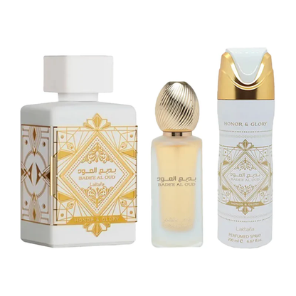 Lattafa Estuche Badee Al Oud Honor  And Glory 100ml+200ml Perfume Spray + 50ml Hair Mist Unisex