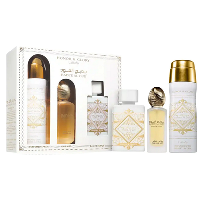 Lattafa Estuche Badee Al Oud Honor  And Glory 100ml+200ml Perfume Spray + 50ml Hair Mist Unisex