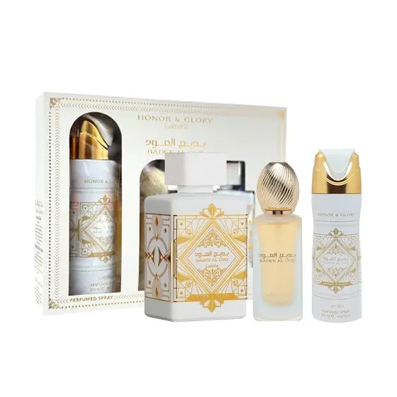 Lattafa Estuche Badee Al Oud Honor  And Glory 100ml+200ml Perfume Spray + 50ml Hair Mist Unisex
