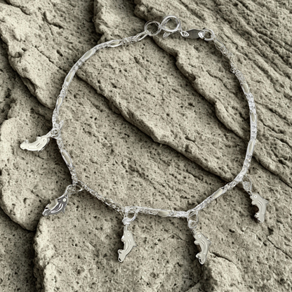 Pulsera 5 dijes de delfines, 19 cm plata 925