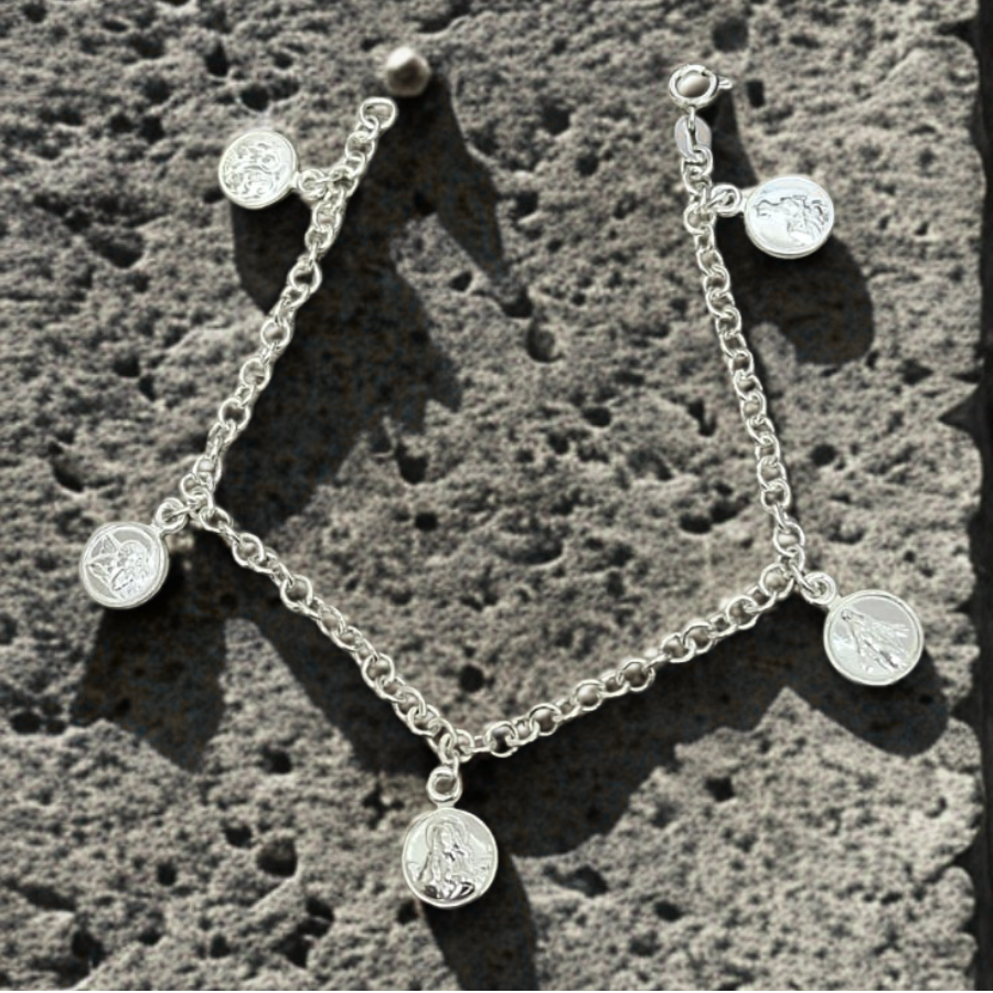 Pulsera gruesa 5 santos, 20cm plata 925