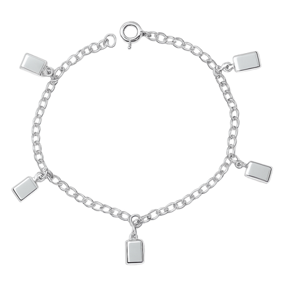 Pulsera con dijes cuadrados, 18cm plata 925
