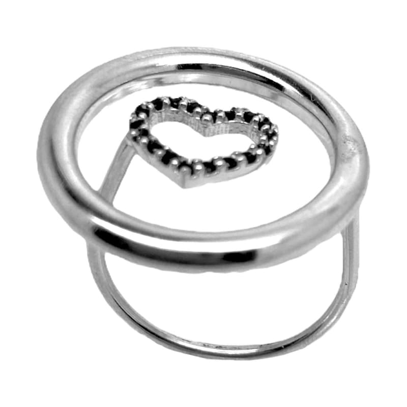 Anillo 1 circulo 1 corazón piedras negras Plata Italiana - Metalli - 8 - Perfumisimo