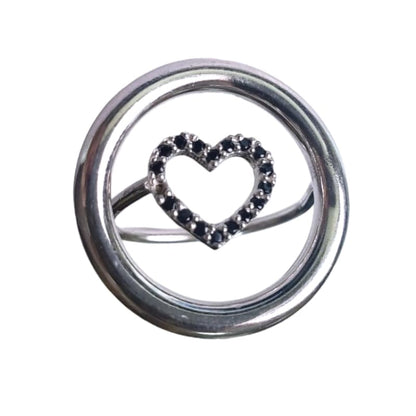 Anillo 1 circulo 1 corazón piedras negras Plata Italiana - Metalli - 8 - Perfumisimo