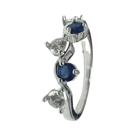 Anillo 5 piedras 3 blancas y 2 azules plata 925 - Metalli - 8 - Perfumisimo