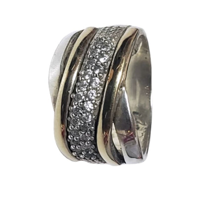 Anillo de Plata con 2 líneas de Oro y piedras colombiano - Metalli - 7 - Perfumisimo