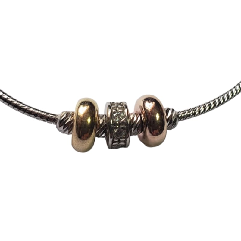 Pulsera Plata 925 Italiana con 2 dijes oro y 1 piedras - Metalli - Default Title - Perfumisimo